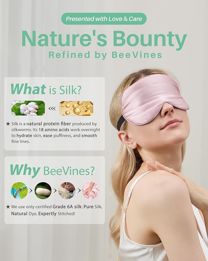 BeeVines 100% Real Mulberry Silk 2 Pack Sleep Mask, Natural Pure Silk Eye Masks - Image 7