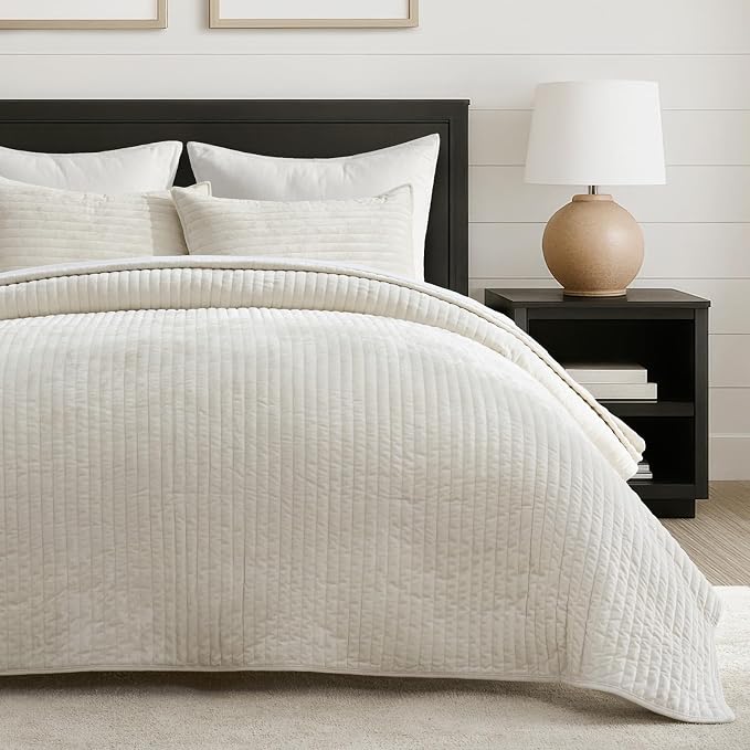 EVERGRACE Velvet Quilt Set Queen Size, Luxurious Soft Striped Channel Bedding - Image 2