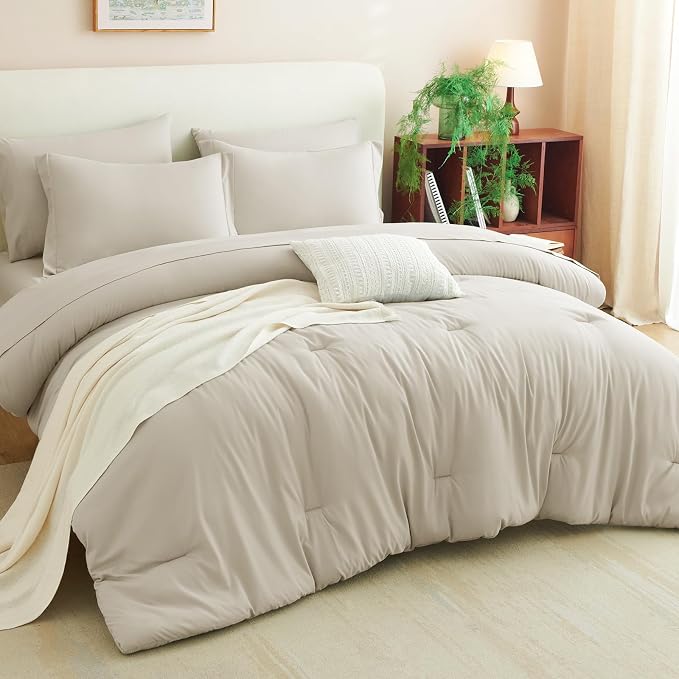 CozyLux Full Size Comforter Sets Beige, 7 Pieces Bed in a Bag Full Comforter Set - Image 7