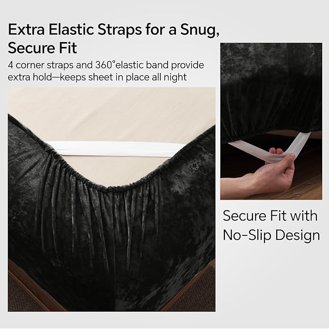 BEDELITE Velvet Fitted Sheet and Pillowcase Set, Luxury Soft Fuzzy Bottom Sheet - Image 4