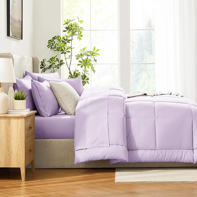 CozyLux King Size Comforter Set Lavender, 7 Pieces Bed in a Bag, Light Purple - Image 9