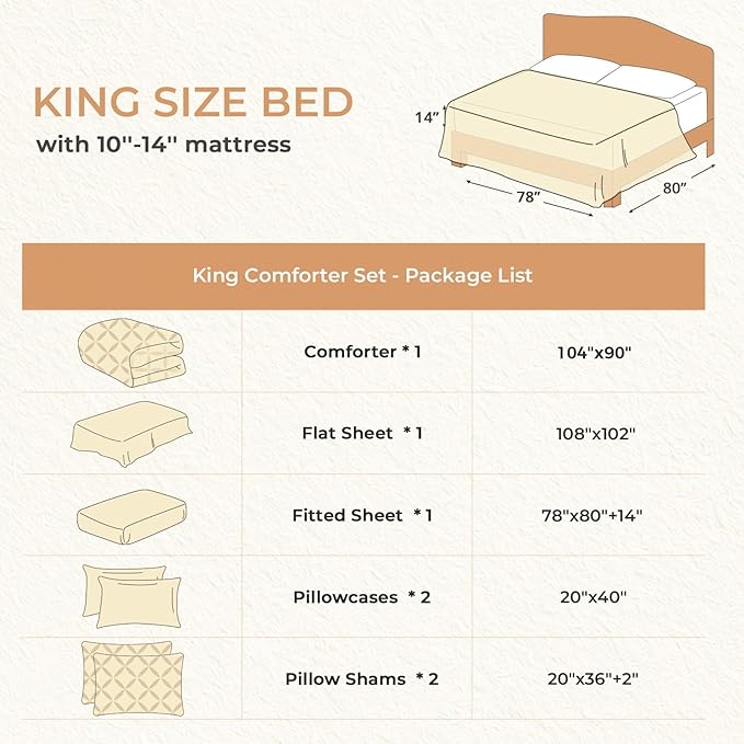 Sasttie King Size Comforter Set, 7-Piece Bed in a Bag, Pintuck Bedding Sets - Image 7