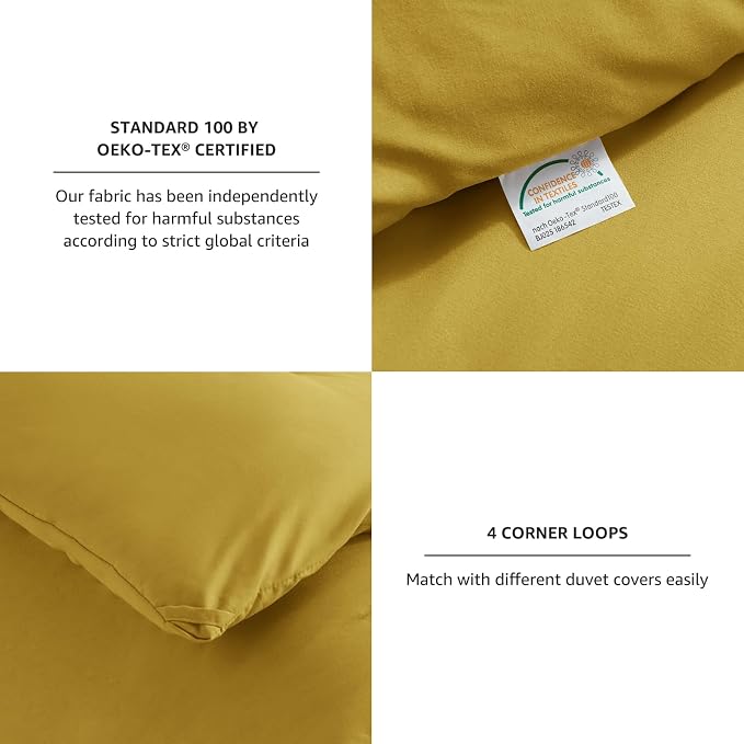 CozyLux Full Size Comforter Set Mustard Yellow, 3 Pieces Solid Breathable - Image 4