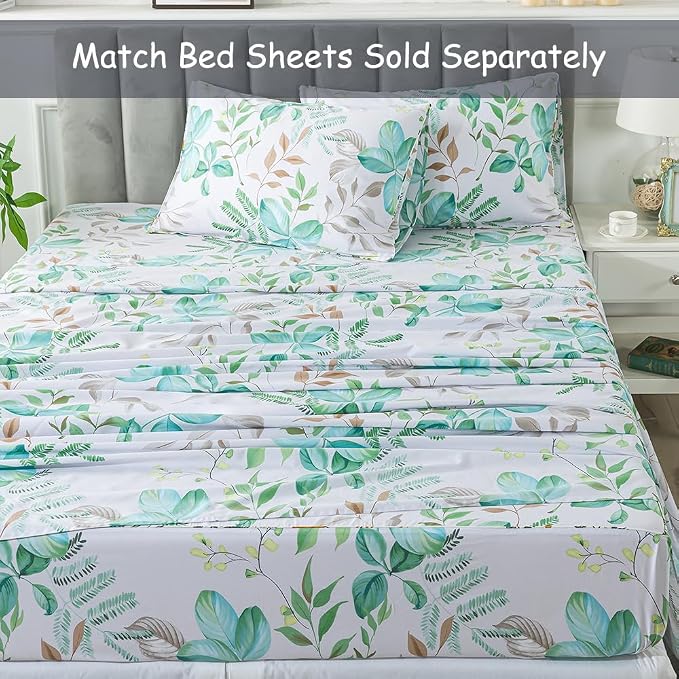 FADFAY Botanical Duvet Cover Sets King/Cal King Size 100% Cotton Teal Green - Image 6