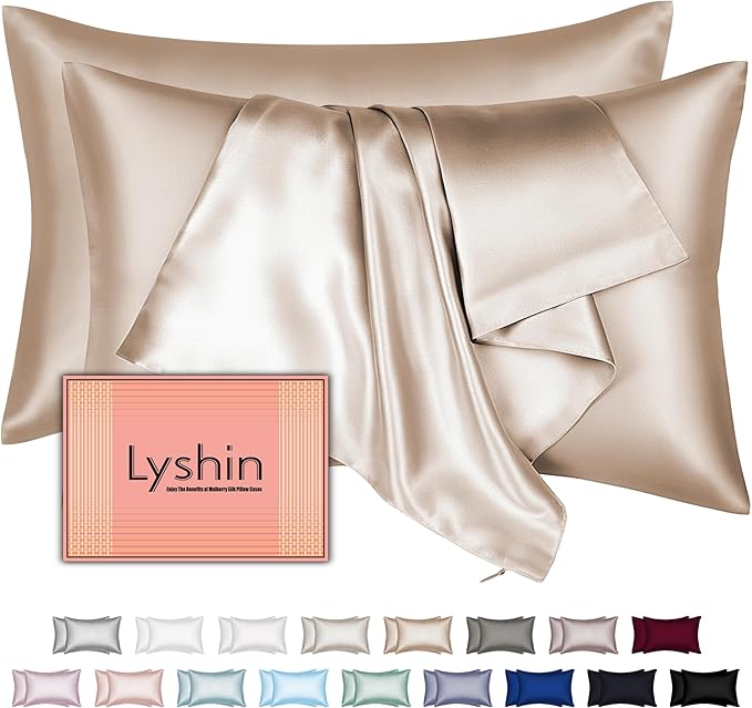 Silk Pillow Cases 2 Pack Standard Size by LYSHINSILKPILLOWCASES