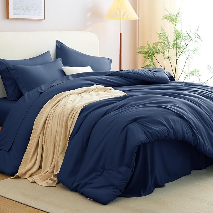 CozyLux Twin Comforter Set Navy Blue, 5 Pieces Bed in a Bag Twin Comforter Set - Image 9