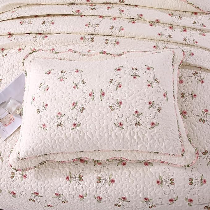 Quilt Set Floral Leaves 3D Embroidery Pattern 2 PCS Cotton Reversible Quilted - Image 4