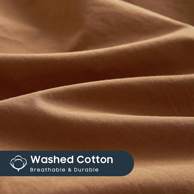 Wake In Cloud - Cotton Duvet Cover Set, Queen Size, Caramel Terracotta - Image 7