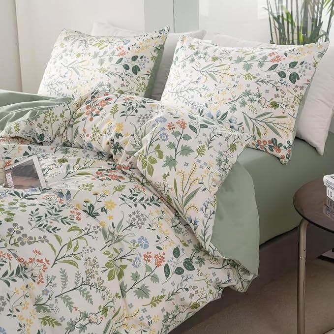 MKXI Wildflower Duvet Cover Set Sage Green Spring Floral Bedding Set Rustic - Image 3