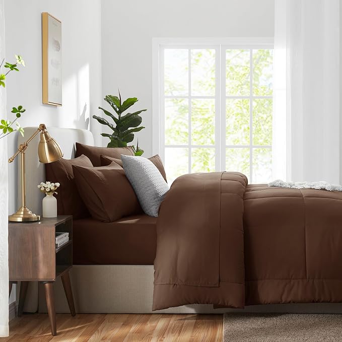 CozyLux Queen Comforter Set Brown, 7 Pieces Bed in a Bag, All Season Bedding - Image 8