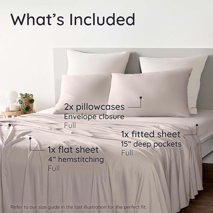 Bambaw 100% Viscose Derived from Bamboo Sheets Full Size Set – 4pcs Cooling - Image 2