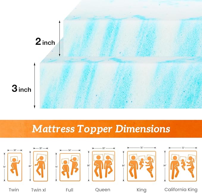 Sweetcrispy Mattress Topper California King, 3 Inch Thick Memory Foam Gel - Image 2