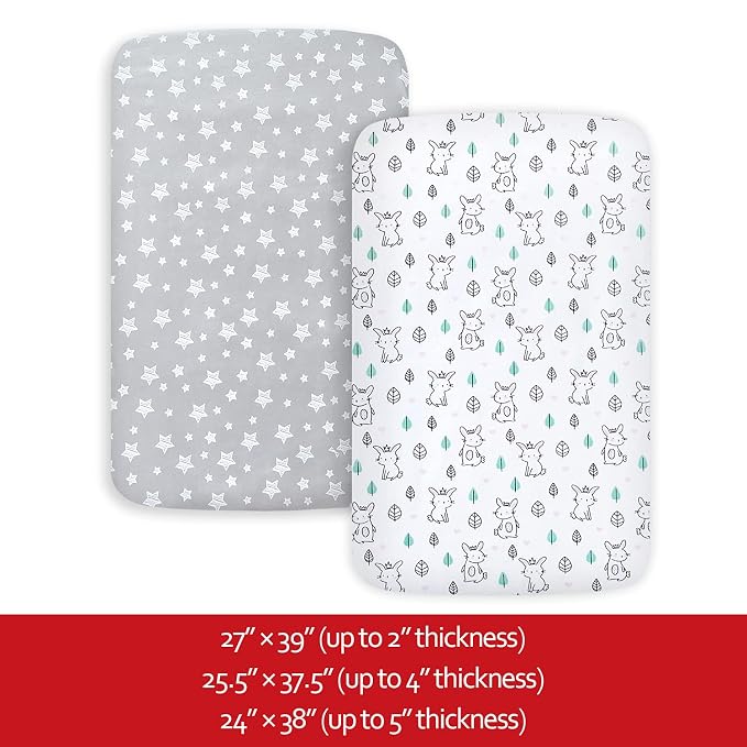 Pack and Play Sheets, 2 Pack Mini Crib Sheets, Stretchy Playard Fitted Sheet - Image 5