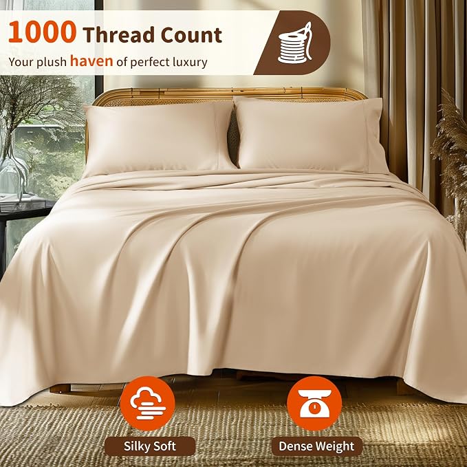 LBRO2M 1000 Thread Count 100% Egyptian Cotton Sheets Set Twin XL, 3 Piece Sets - Image 2