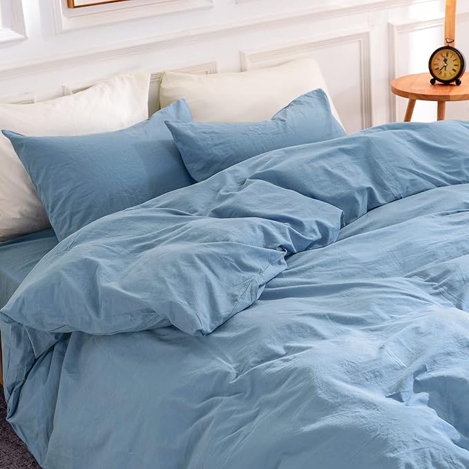 NEXHOME PRO Duvet Cover Set 100% Washed Cotton California Kingn 104"x98" by NEXHOMEPRO