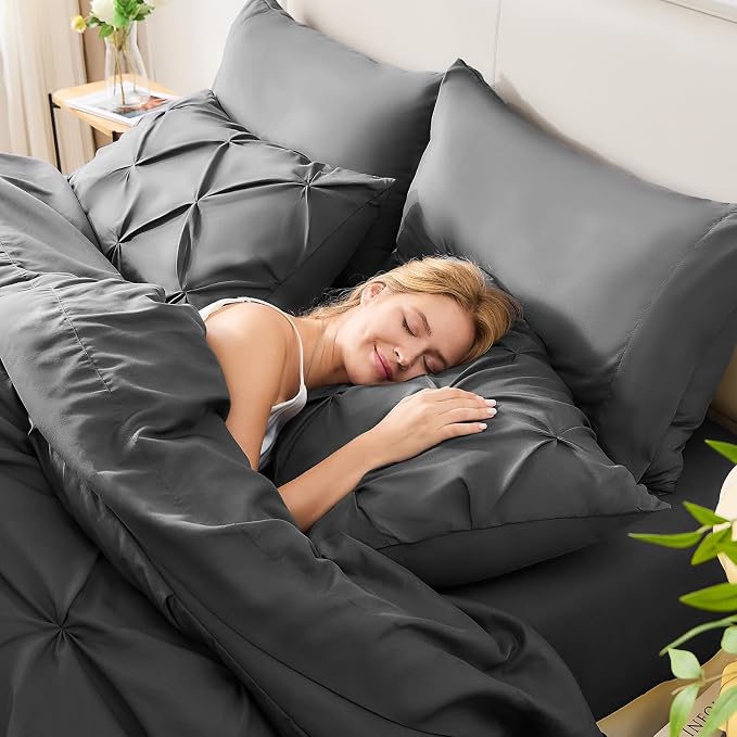 CozyLux Twin XL Comforter Set Dark Grey, 5 Pieces Twin Extra Long Pintuck Bed - Image 7