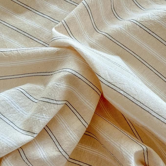 Nayoroom Striped Duvet Cover Queen Size 100% Washed Cotton Beige Duvet Cover - Image 6