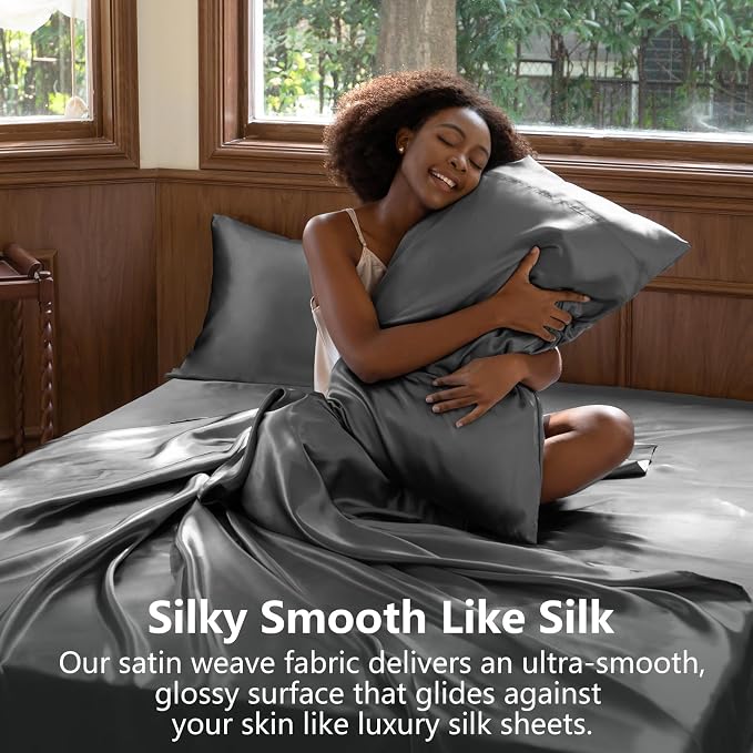 CozyLux Satin Sheets Queen Size Bed Set - Image 3
