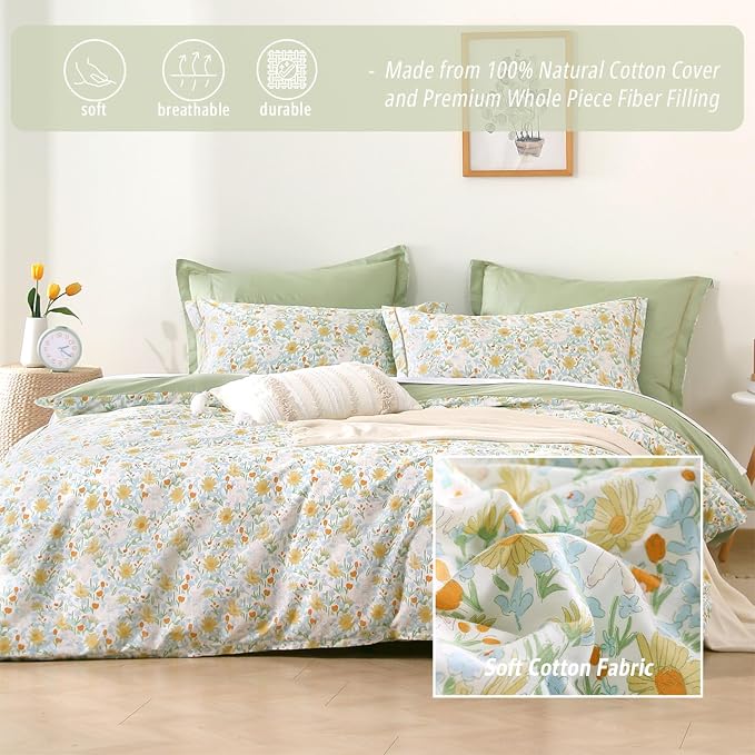 LEMIROE Floral Cotton Comforter King Size 3Pcs - Image 2