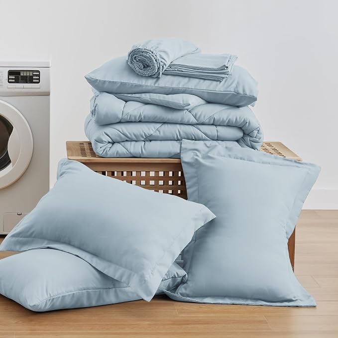 Love's cabin Queen Comforter Set Light Blue, 7 Pieces Queen Bed in a Bag - Image 6
