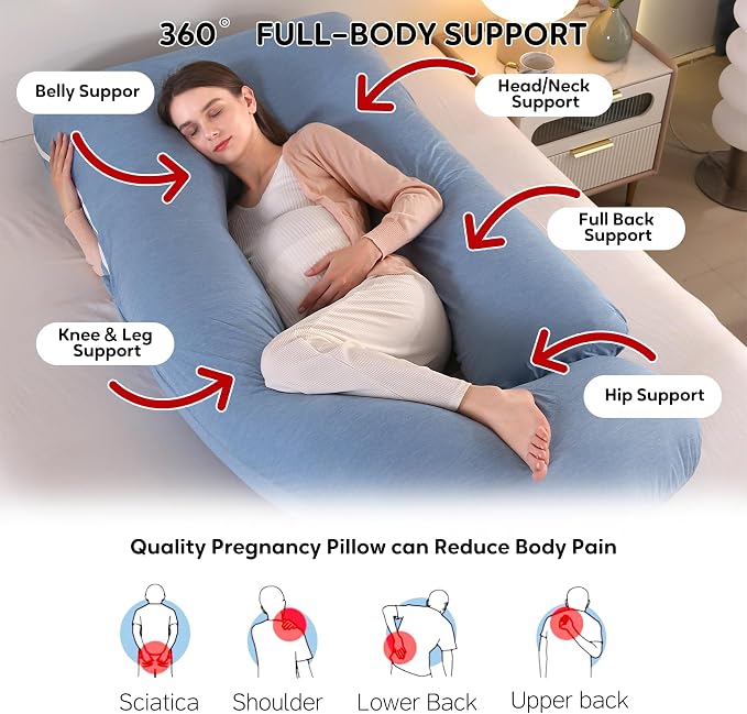U-Shaped Pregnancy Pillow for Sleeping, Full Body Support for Back, HIPS & Belly - Image 3