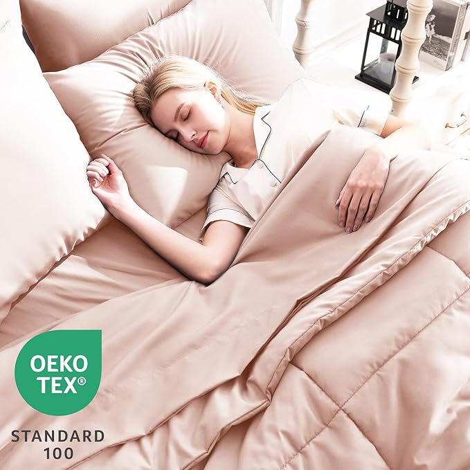 CozyLux Queen Comforter Set Blush Pink, 7 Pieces Bed in a Bag, All Season - Image 3