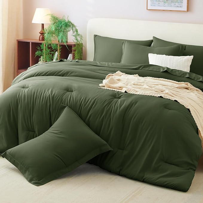 CozyLux Oversized Queen Comforter Set Olive Green, 7 Pieces Bed in a Bag - Image 9