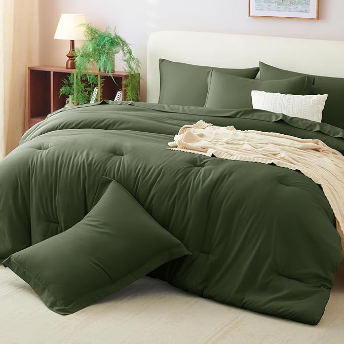 CozyLux Twin XL Comforter Set Olive Green, 5 Pieces Bed in a Bag Twin Extra - Image 8