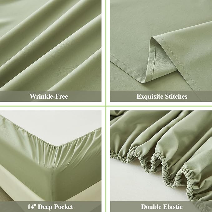ILAVANDE Sage King Size Sheets Set 6 Piece, Super Soft 1800 Series Microfiber - Image 5