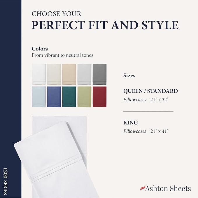 100% Egyptian Cotton Pillow Cases Standard/Queen Size Set of 2 - Image 7