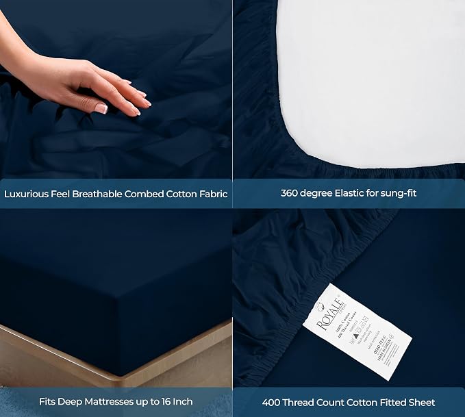 Royale Linens 400 Thread Count 100% American Grown Cotton Fitted Sheet King Size - Image 5