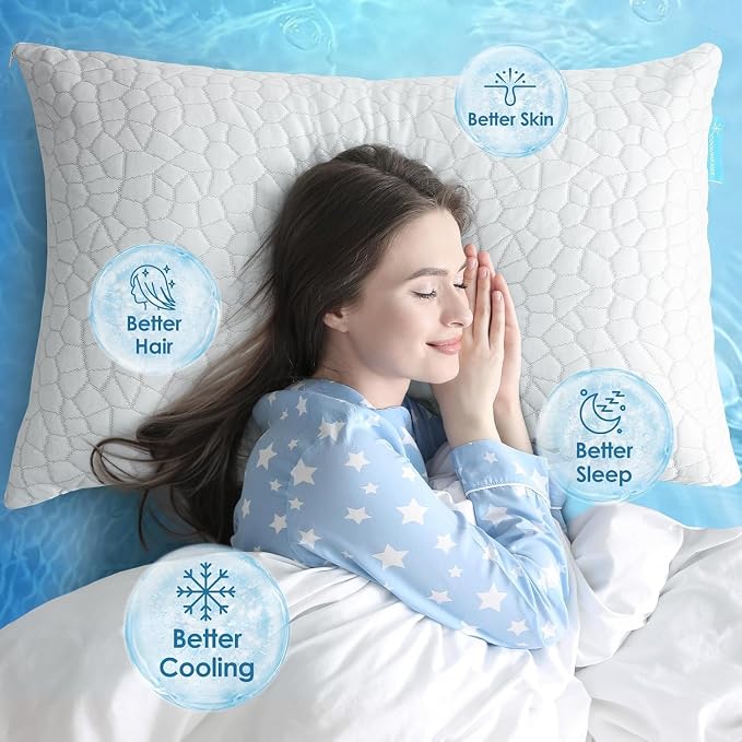 Cooling Pillows Queen Size Set of 2 Shredded Memory Foam Pillows - Image 5