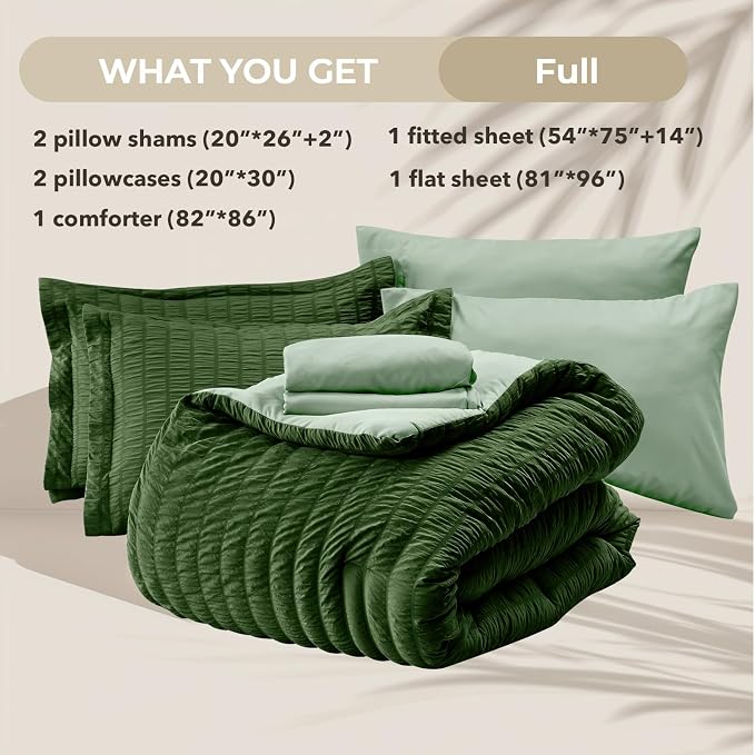 HYMOKEGE Dark Green/Sage Green Full Size Comforter Sets Seersucker 7 Pieces - Image 5