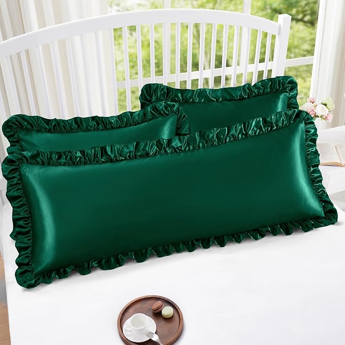 Homiest Ruffle Satin Body Pillow Cover, Silky Satin Body Pillowcase - Image 5