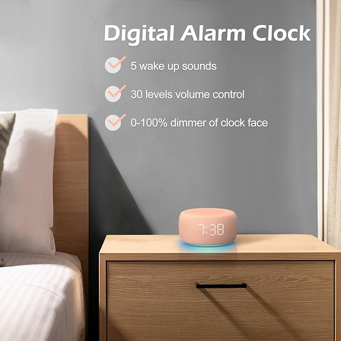 Buffbee Sound Machine & Alarm Clock 2-in-1, 0-100% Clock Face Brightness - Image 6