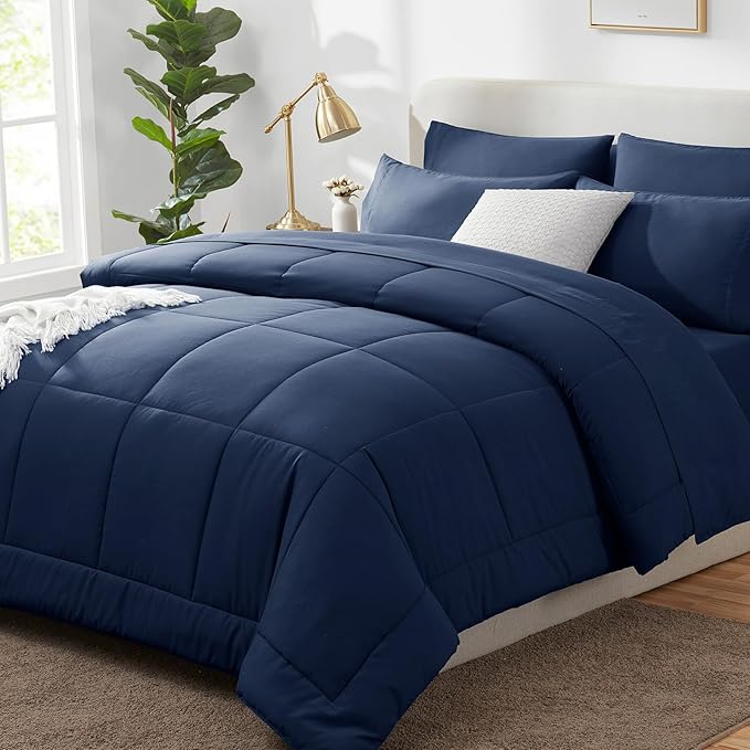 CozyLux Oversized King Comforter Sets Navy Blue, 7 Pieces Bed in a Bag by CozyLux