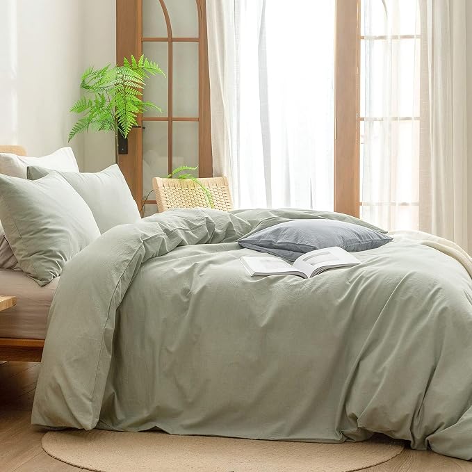 BESTOUCH Duvet Cover Set 100% Washed Cotton Linen Feel Super Soft Comfortable - Image 3