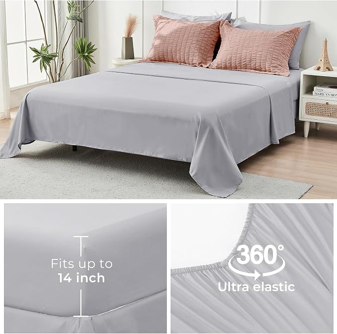 HYMOKEGE Rose Gold/Light Grey California King Comforter Set Seersucker 7 Pieces - Image 7
