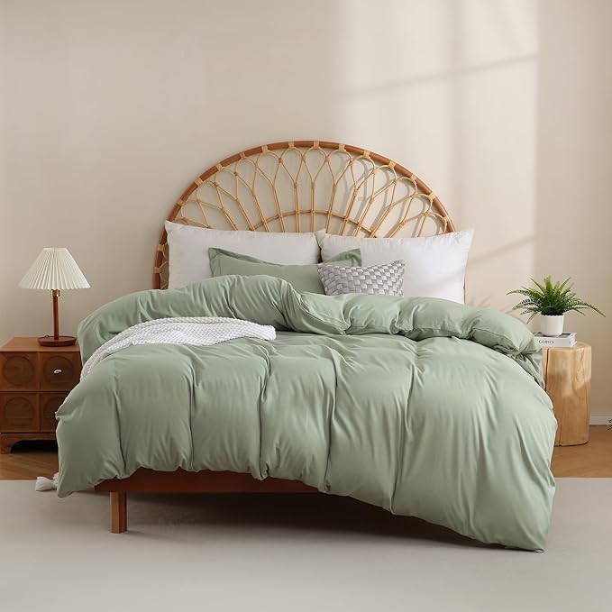 JSD Sage Green Duvet Cover Set Twin Size, 2 Piece Microfiber Kids Duvet Cover by JSD