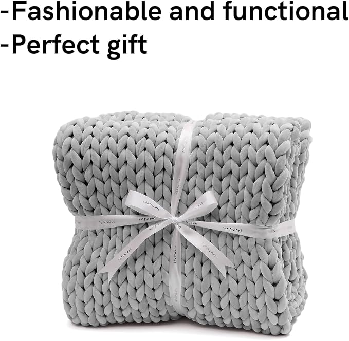 YnM Velvet Weighted Blanket, Handmade Chunky Knitted Design, Soft and Cozy - Image 4