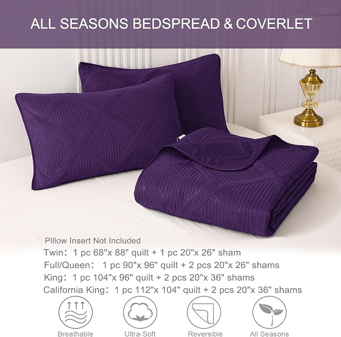 Exclusivo Mezcla Oversized King Quilt Set- Deep Purple Cal King Quilts Bedding - Image 6