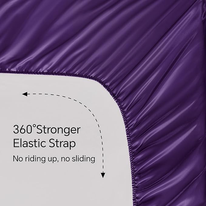 BEDELITE Satin Sheets Twin Size Bed Set, Luxury Soft Plum Purple Silky Sheets - Image 5