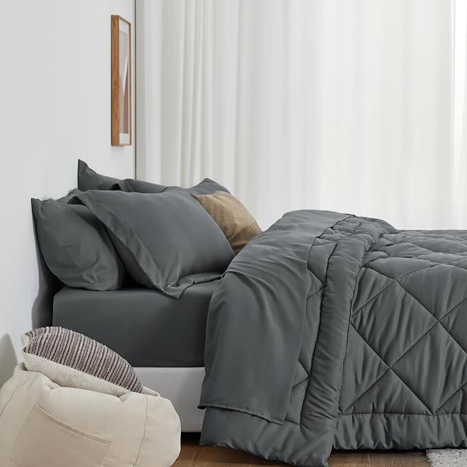 Love's cabin Twin XL Comforter Set Dark Grey, 5 Pieces Twin XL Bed in a Bag - Image 3