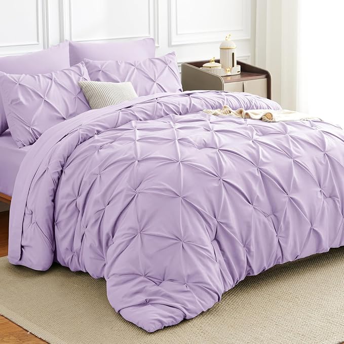 HIMEET Pintuck Bed in a Bag, 7 Pieces King Size Comforter Set Lavender by Unknown
