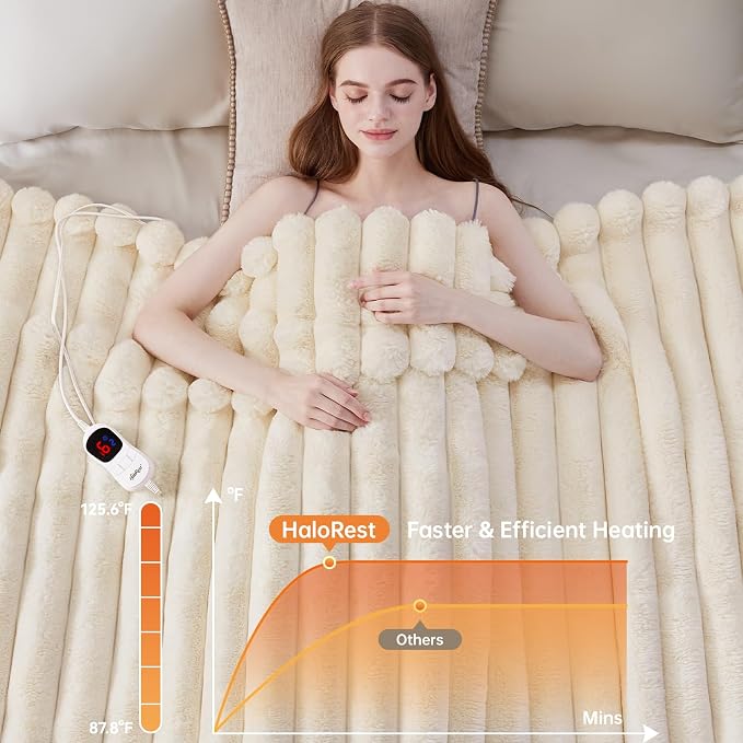 Heated Blanket Twin Size, Faux Fur Cozy Heating Blanket - Image 4