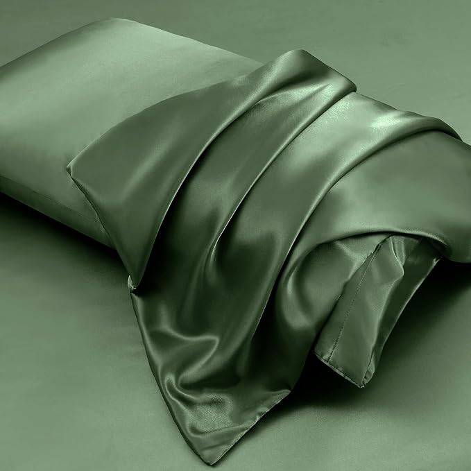 Aormenzy Satin Pillow Cases for Women Queen Size Set of 2, Woodland Green Satin - Image 4