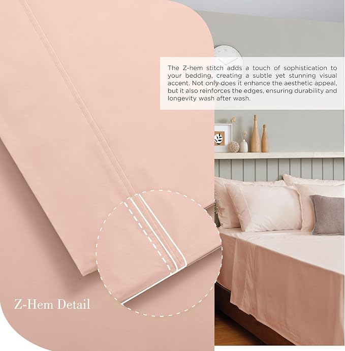 Linen Home 100% Cotton Percale Sheets Queen Size, Brushed Rose, Deep Pocket - Image 3