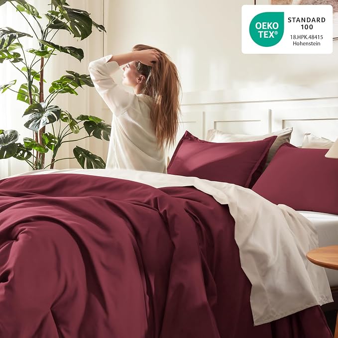Litanika Comforters Twin XL Size Burgundy, 2 Pieces Lightweight Solid Bedding - Image 4