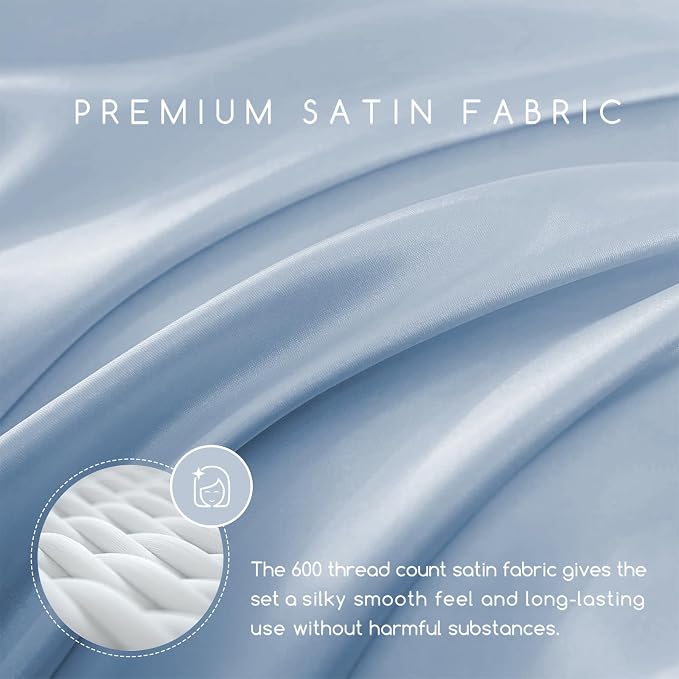 MR&HM Satin Bed Sheets with Elastic Corner Straps, King Size Sheets Set - Image 2