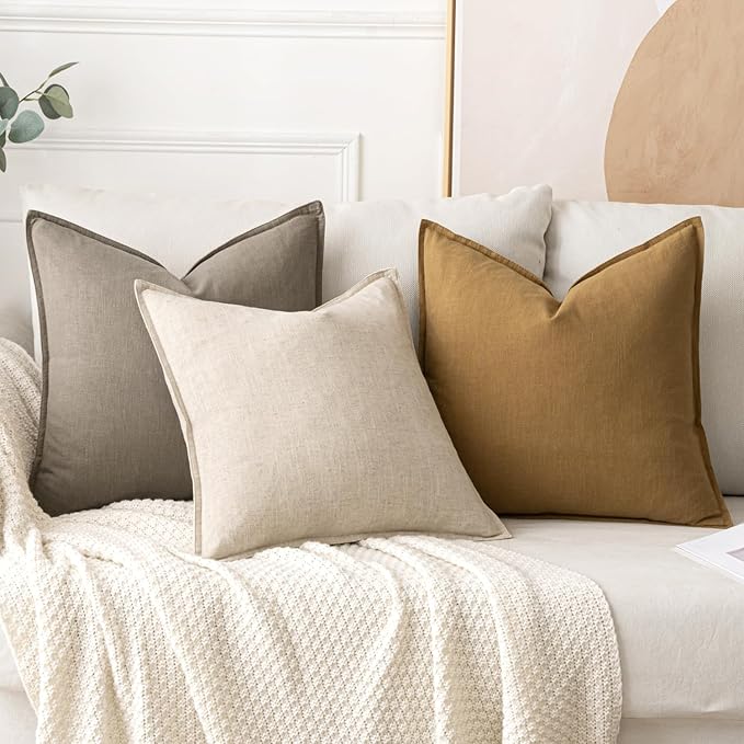 MIULEE Decorative Linen Euro Sham Pillow Covers 24x24 Inch Tan TaupeBoho - Image 5